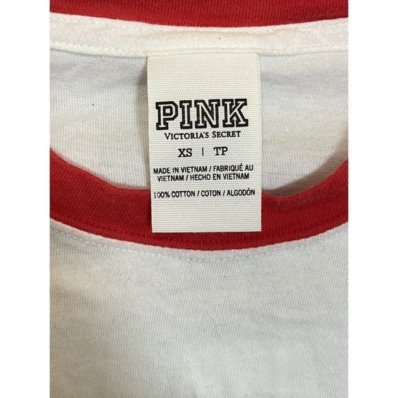 Victoria’s Secret PINK Shirt XS Red White Pink Nation Holiday Long Sleeve Top.‎ - Picture 2 of 8